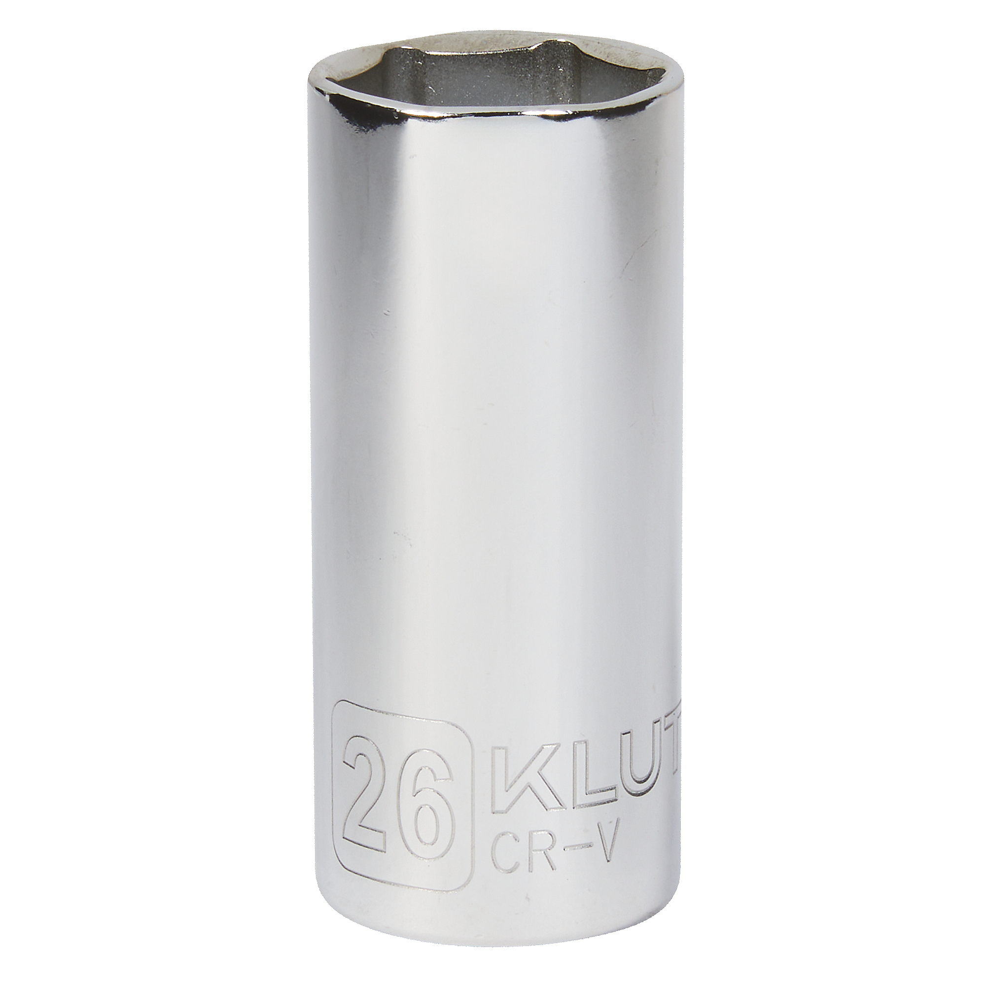 Klutch 1/2in.-Drive Deep Socket, 26mm, Metric, 6 Point, Alloy Steel
